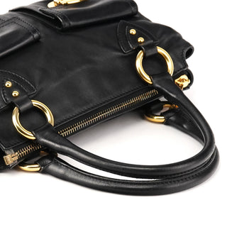 Black Leather Multi-Pocket 2-Way Bag