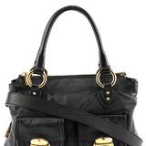 Sac deux portés Multi-Pocket en cuir noir