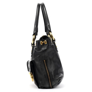 Black Leather Multi-Pocket 2-Way Bag