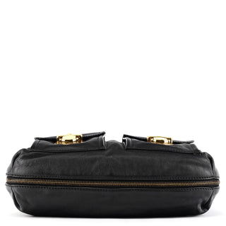 Black Leather Multi-Pocket 2-Way Bag