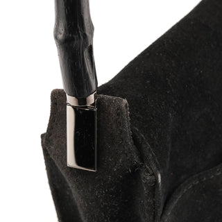 001 3243 Black Suede Bamboo Shoulder Bag