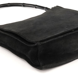 001 3243 Black Suede Bamboo Shoulder Bag