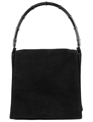 001 3243 Black Suede Bamboo Shoulder Bag