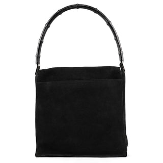 001 3243 Black Suede Bamboo Shoulder Bag