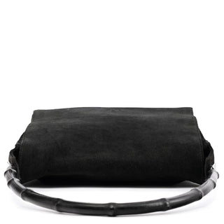 001 3243 Black Suede Bamboo Shoulder Bag