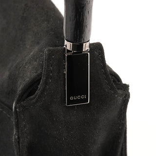 001 3243 Black Suede Bamboo Shoulder Bag