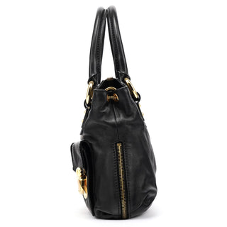 Black Leather Multi-Pocket 2-Way Bag