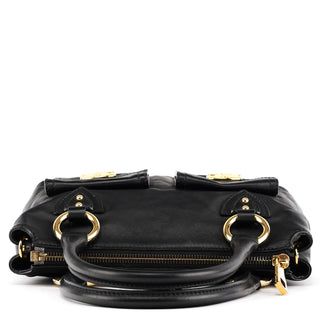 Black Leather Multi-Pocket 2-Way Bag