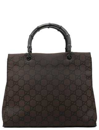 Brown GG Canvas Bamboo Tote Bag