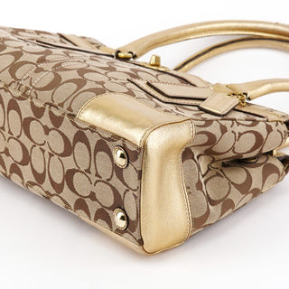 11062 Beige Gold Signature Turnlock Tote Bag