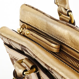 11062 Beige Gold Signature Turnlock Tote Bag