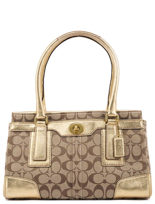 11062 Beige Gold Signature Turnlock Tote Bag