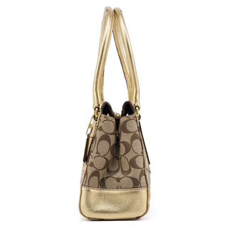 11062 Beige Gold Signature Turnlock Tote Bag