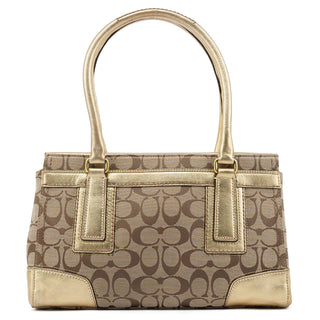 11062 Beige Gold Signature Turnlock Tote Bag