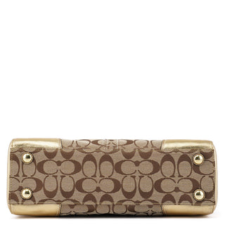 11062 Beige Gold Signature Turnlock Tote Bag