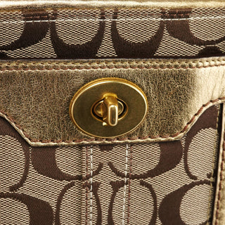 11062 Beige Gold Signature Turnlock Tote Bag
