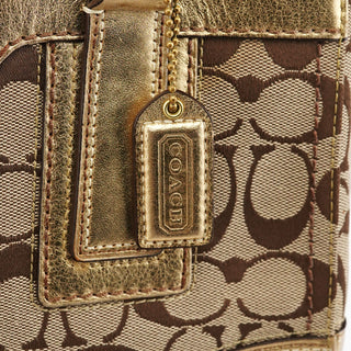 11062 Beige Gold Signature Turnlock Tote Bag