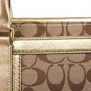 11062 Beige Gold Signature Turnlock Tote Bag
