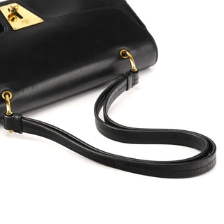 90643 Black Leather Turnlock Shoulder Bag