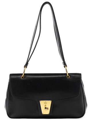 90643 Black Leather Turnlock Shoulder Bag