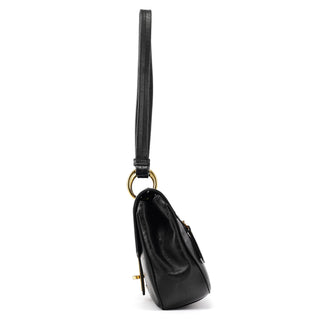 90643 Black Leather Turnlock Shoulder Bag