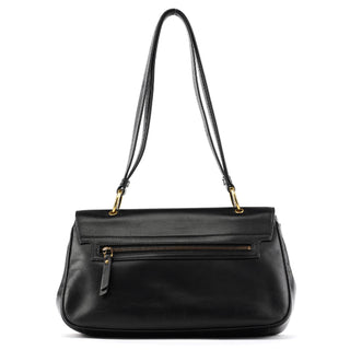 90643 Black Leather Turnlock Shoulder Bag
