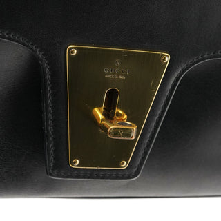 90643 Black Leather Turnlock Shoulder Bag
