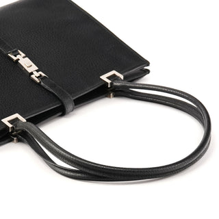 002 1073 Black Leather Jackie Tote Bag
