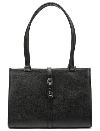 002 1073 Black Leather Jackie Tote Bag