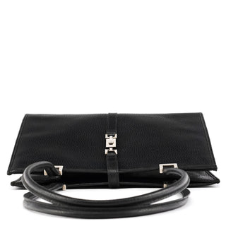 002 1073 Black Leather Jackie Tote Bag