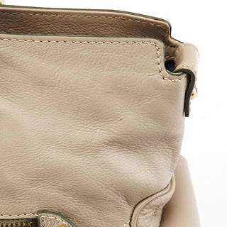 Beige Leather Multi-Pocket Tote Bag