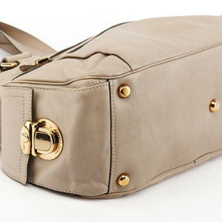 Beige Leather Multi-Pocket Tote Bag