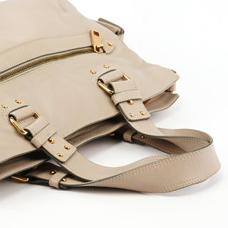 Beige Leather Multi-Pocket Tote Bag