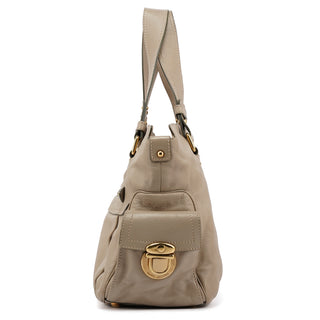 Beige Leather Multi-Pocket Tote Bag