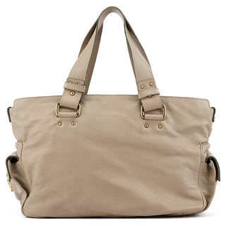 Beige Leather Multi-Pocket Tote Bag