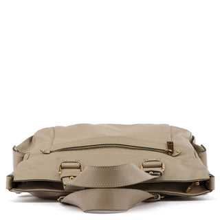 Beige Leather Multi-Pocket Tote Bag