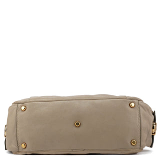 Beige Leather Multi-Pocket Tote Bag
