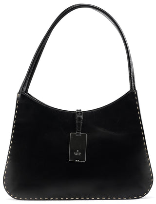 001 4278 Black Leather Hobo Shoulder Bag