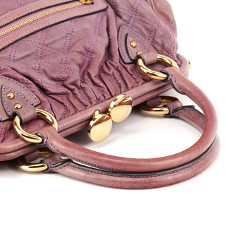 Pale Purple Quilted Leather Stam Shoulder Bag