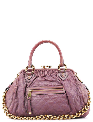 Pale Purple Quilted Leather Stam Shoulder Bag