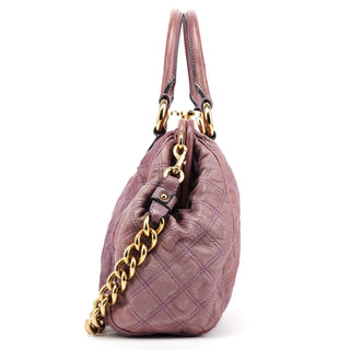 Pale Purple Quilted Leather Stam Shoulder Bag