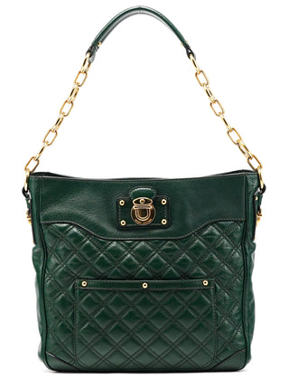 Green Quilted Leather Chain Shoulder Bag