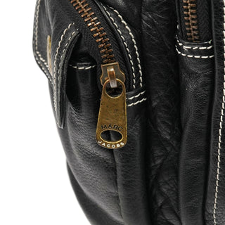 Black Leather Multi-Pocket Shoulder Bag