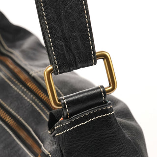 Black Leather Multi-Pocket Shoulder Bag
