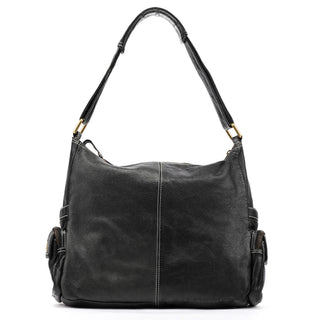 Black Leather Multi-Pocket Shoulder Bag