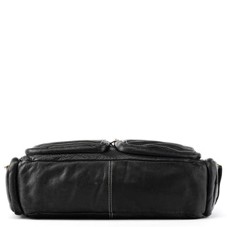 Black Leather Multi-Pocket Shoulder Bag