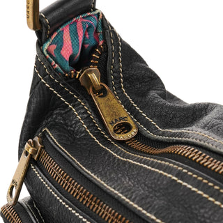 Black Leather Multi-Pocket Shoulder Bag
