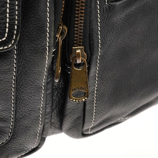 Black Leather Multi-Pocket Shoulder Bag