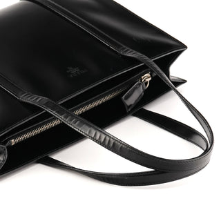 Silver-tone top zip and slim leather handles on Prada Spazzolato tote