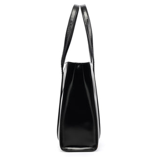 Prada black patent Spazzolato tote bag, angled side view